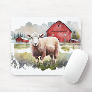 Watercolor Farm Sheep Mouse Pad
