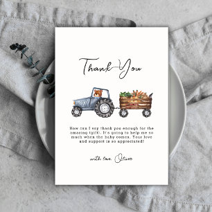 Watercolor Farm Tractor Teddy Bear Baby Shower Thank You Card