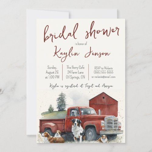 Watercolor Farm Truck Landscape Bridal Shower Invitation