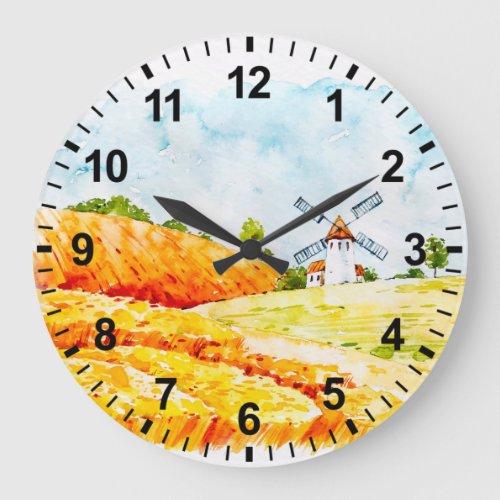 Watercolor Farm Windmill Wall Clock