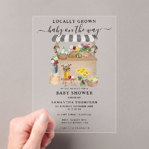 Watercolor Farmer's Flower Market Baby Shower Acrylic Invitations