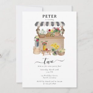 Watercolor Farmer's Flower Market Birthday Party Invitation