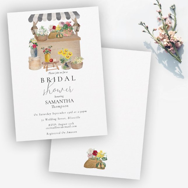 Watercolor Farmer's Flower Market Bridal Shower Invitation (Watercolor Farmer's Flower Market Bridal Shower Invitation)