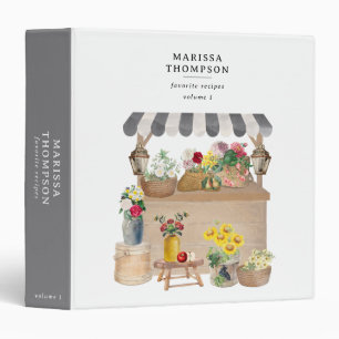 Watercolor Farmer's Market Flower Cart Stand 3 Ring Binder