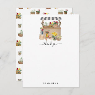 Watercolor Farmer's Market Flower Cart Stand Thank You Card