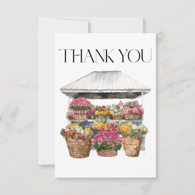Watercolor Farmer's Market Flower Shop Floral Thank You Card (Front)