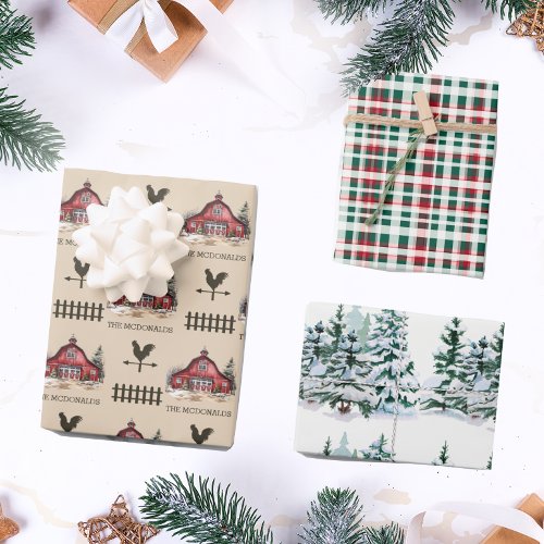 Watercolor Farmhouse Country Christmas Wrapping Paper Sheets