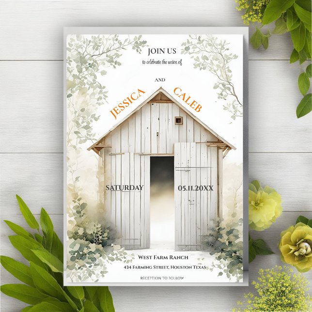 Watercolor Farmhouse Country Wedding Invitation (Creator Uploaded)