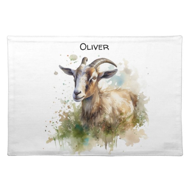 Watercolor Farmhouse Goat, custom Cloth Placemat (Front)
