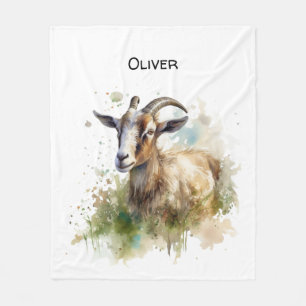 Watercolor Farmhouse Goat, custom Fleece Blanket