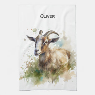 Watercolor Farmhouse Goat, custom Kitchen Towel