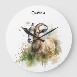Watercolor Farmhouse Goat, custom Large Clock