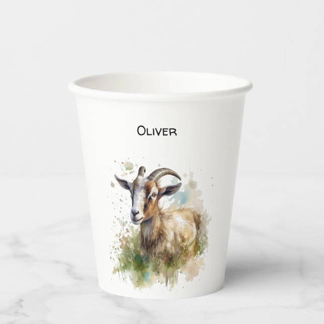 Watercolor Farmhouse Goat, custom Paper Cups (Front)