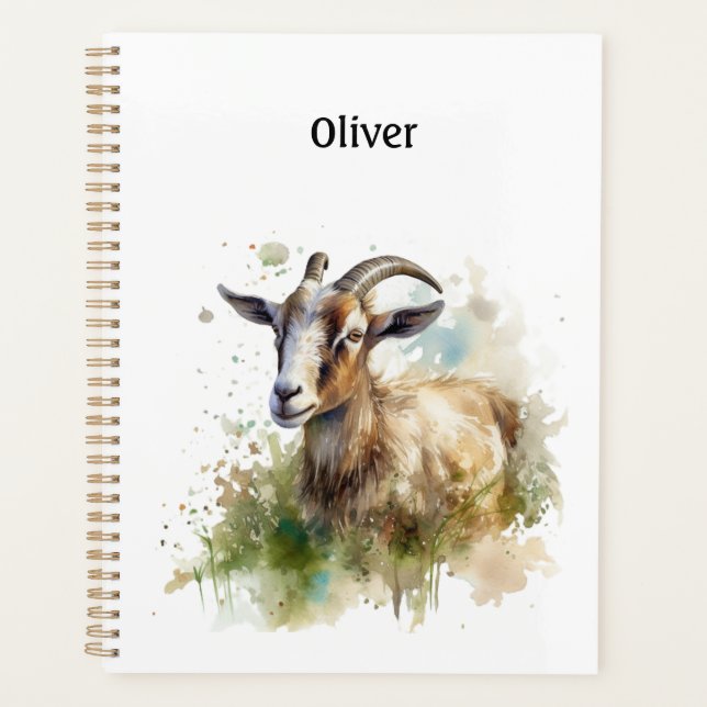 Watercolor Farmhouse Goat, custom Planner (Front)