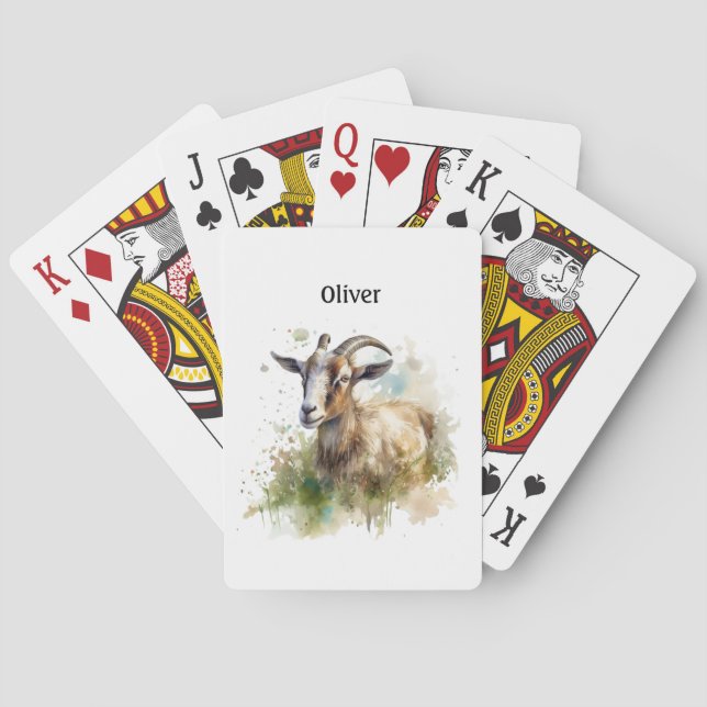 Watercolor Farmhouse Goat, custom Poker Cards (Back)