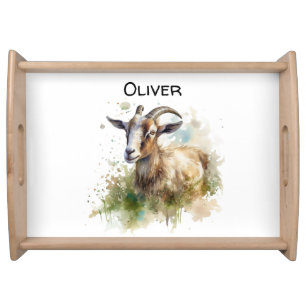 Watercolor Farmhouse Goat, custom Serving Tray