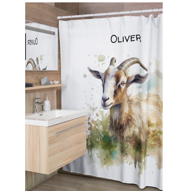 Watercolor Farmhouse Goat, custom Shower Curtain (Creator Uploaded)