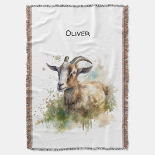 Watercolor Farmhouse Goat, custom Throw Blanket