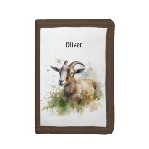 Watercolor Farmhouse Goat, custom Trifold Wallet