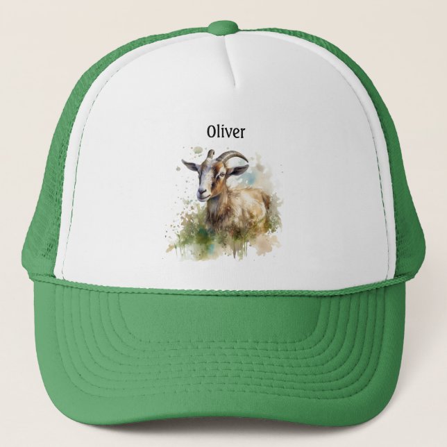 Watercolor Farmhouse Goat, custom Trucker Hat (Front)