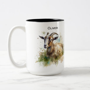 Watercolor Farmhouse Goat, custom Two-Tone Coffee Mug