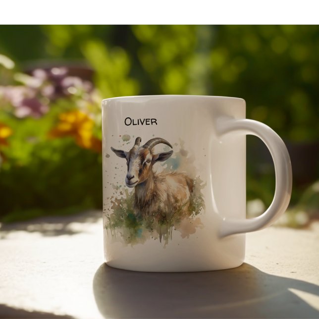 Watercolor Farmhouse Goat, custom Two-Tone Coffee Mug (Creator Uploaded)