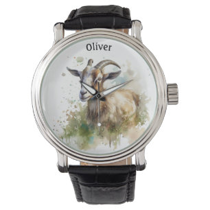 Watercolor Farmhouse Goat, custom Watch