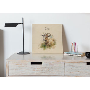 Watercolor Farmhouse Goat, custom Wood Wall Art