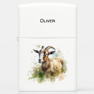 Watercolor Farmhouse Goat, custom Zippo Lighter