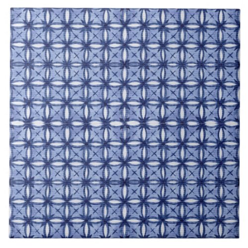 Watercolor Farmhouse Pattern Navy Blue White Field Ceramic Tile