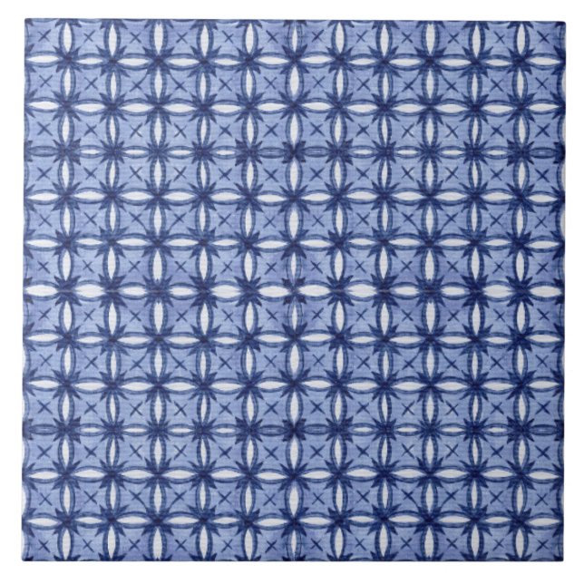 Watercolor Farmhouse Pattern Navy Blue White Field Ceramic Tile (Front)