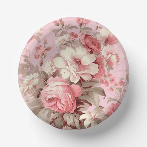 Watercolor Farmhouse Pink Roses  White Cosmos Paper Bowls