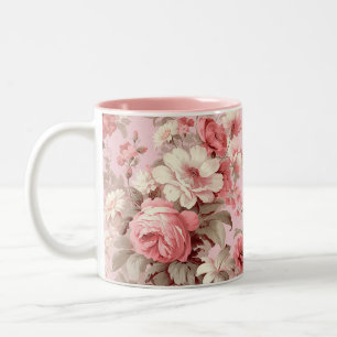 Watercolor Farmhouse Pink Roses & White Cosmos Two-Tone Coffee Mug