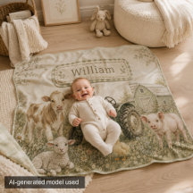 Watercolor Farmyard Baby Name Nursery Blanket