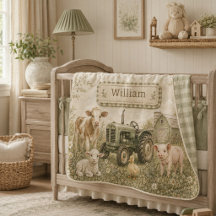 Watercolor Farmyard Baby Name Nursery Blanket