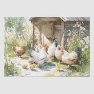 Watercolor Farmyard Chickens Tissue Paper