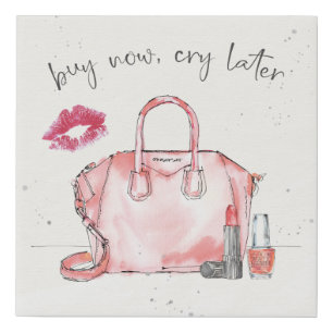 Watercolor Fashion Buy Now Cry Later Faux Canvas Print