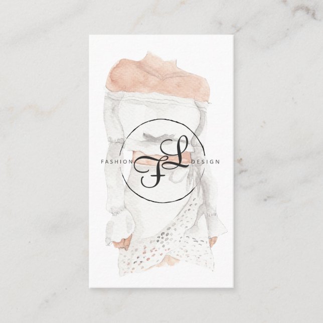 Watercolor Fashion Design Illustration Business Card (Front)