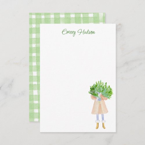Watercolor Fashion Girl with Greenery Personalized Thank You Card