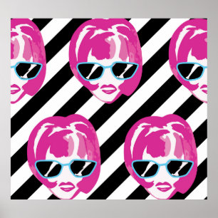 Watercolor Fashion Girls Faces Pattern Poster