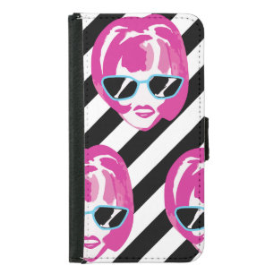 Watercolor Fashion Girls Faces Pattern Samsung Galaxy S5 Wallet Case