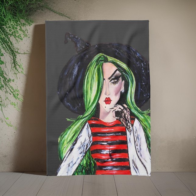 Watercolor Fashion Witch Halloween Kitchen Towel (Creator Uploaded)
