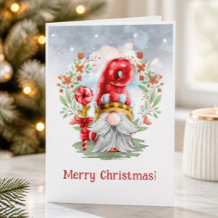 Watercolor Father Christmas Gnome Holiday Card