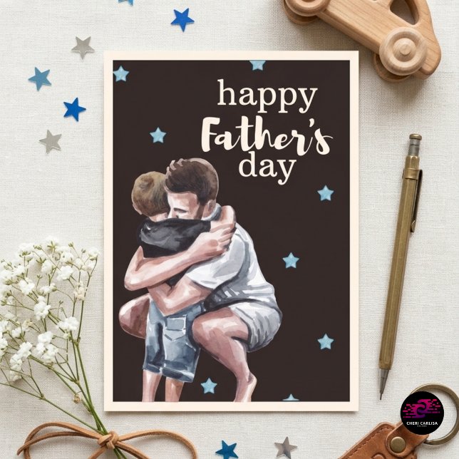 Watercolor Father Son Hug Happy Father's Day Holiday Card (Creator Uploaded)