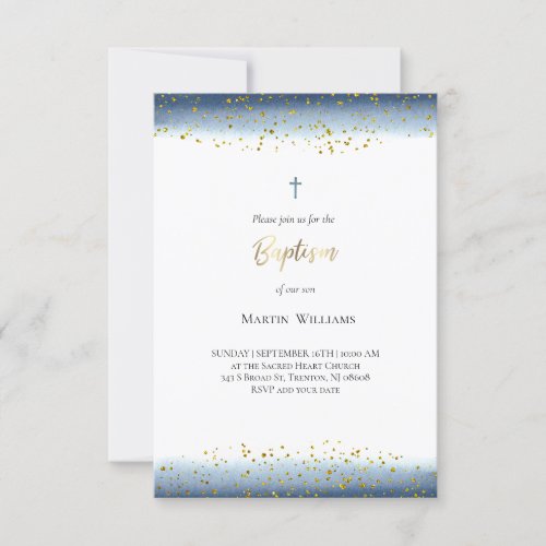 watercolor FAUX foil confetti Baptism  Invitation