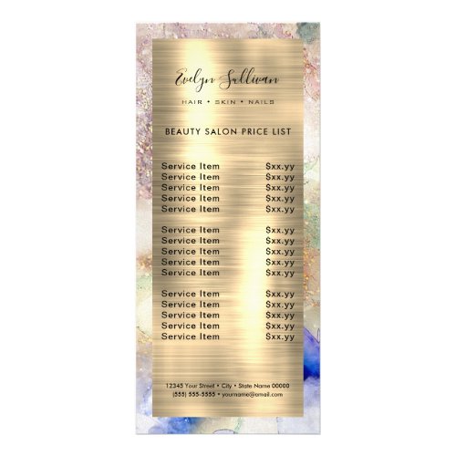 watercolor faux foil price list rack card