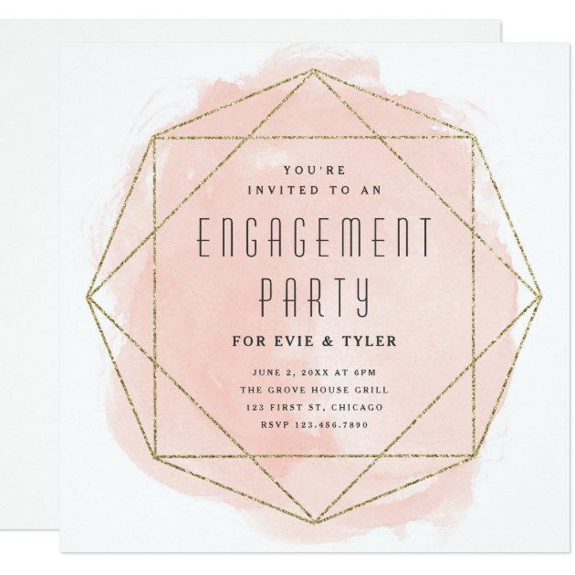 Watercolor Faux Glitter Engagement Party Invite