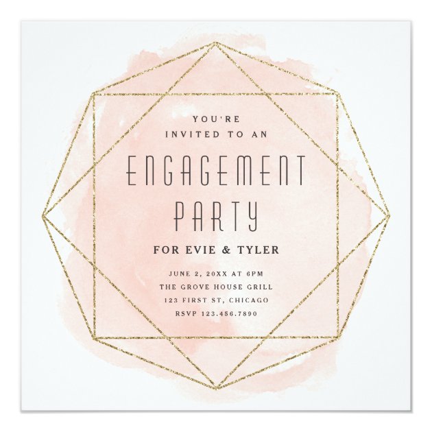 Watercolor Faux Glitter Engagement Party Invite