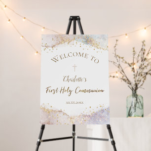 watercolor faux glitter First Communion welcome  Foam Board