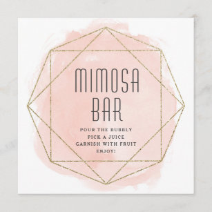 Watercolor faux glitter Mimosa bar sign Invitation